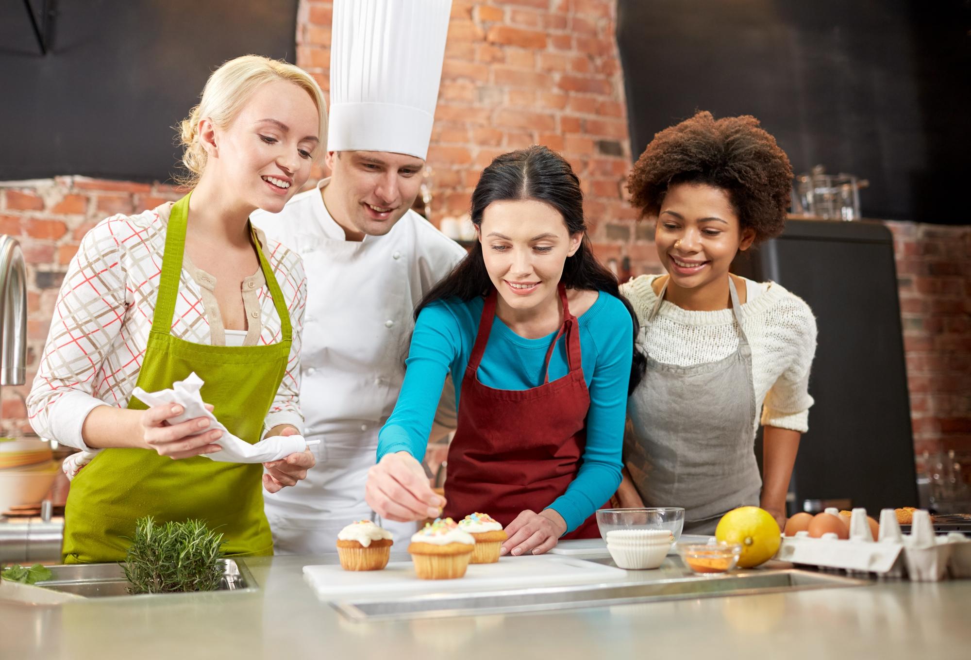 Small group cooking together